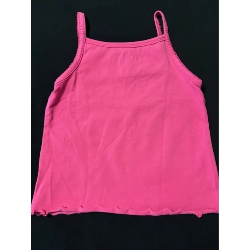 Childrens Place size 4T bright pink ruffled tank with flower applique